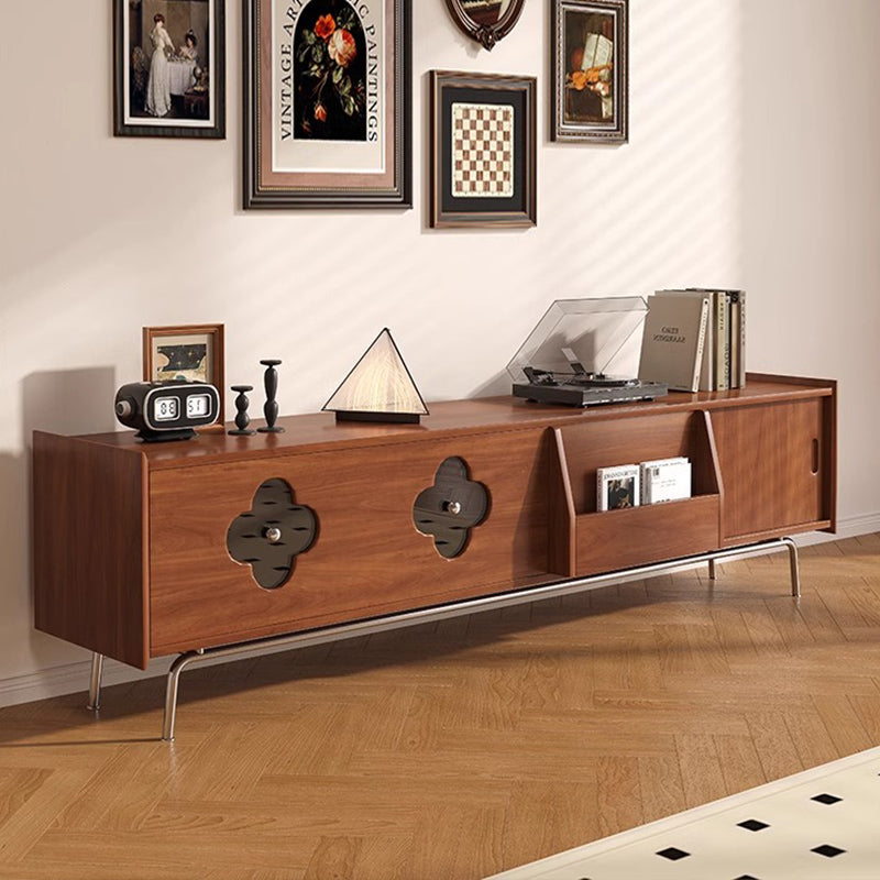 無垢材フレンチリビングテレビキャビネット収納付き梅花透かし金属脚 hlwy-3685