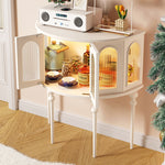 おしゃれなオーク製キャビネット - 強化ガラス扉付き収納家具 hsxz-2184