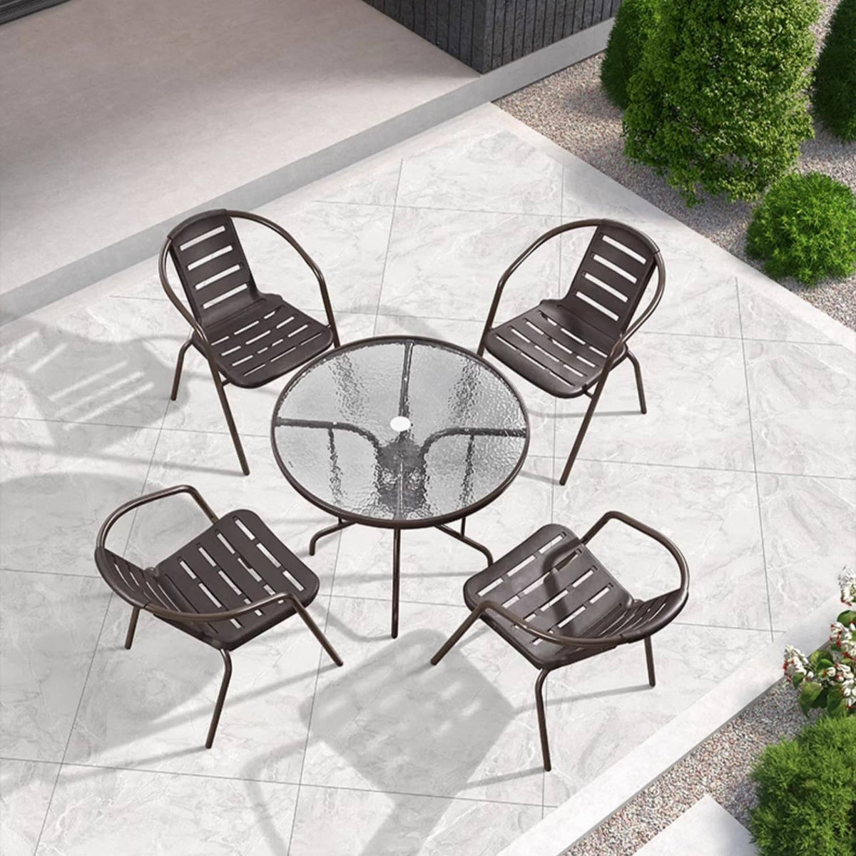 ガーデンテーブルセット チェア 5点セット おしゃれ ガラス パラソル対応 おしゃれ ガーデンチェア アウトドア zy-029