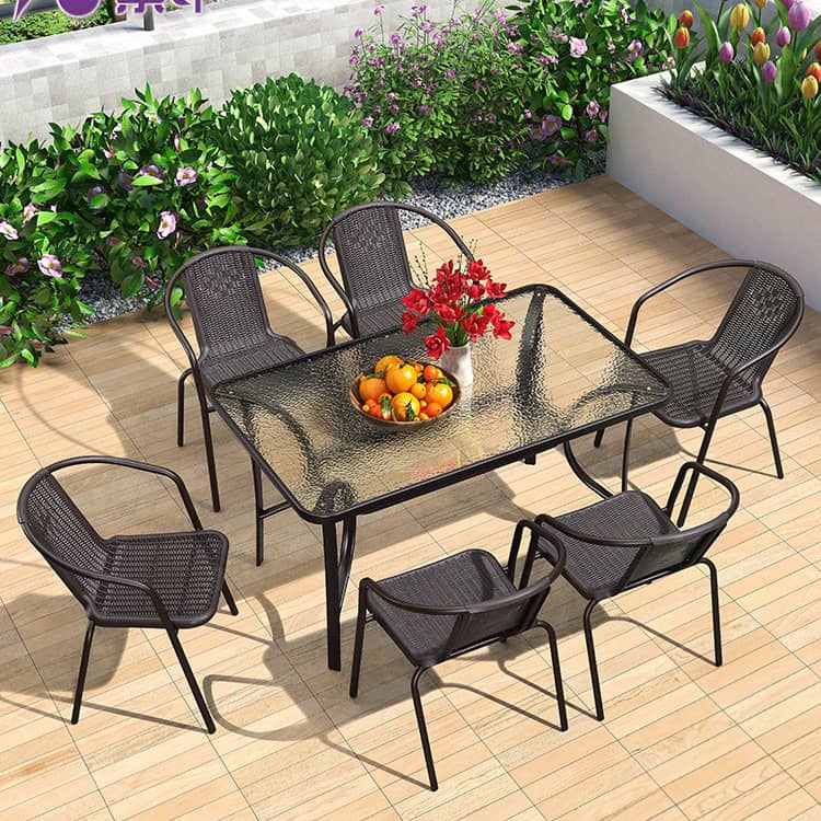 ガーデンテーブルセット 5点セット おしゃれ ラタン調 パラソル対応 ガラス チェア アウトドア 椅子 いす コンパクト ウッドデッキzy-027-1