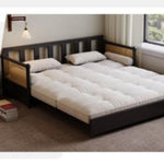 実木 ソファベッド 折りたたみ一体型 2WAY 伸縮式 リビング・書斎対応 引き出し式 ラタン編み デザイン smj-1229-9