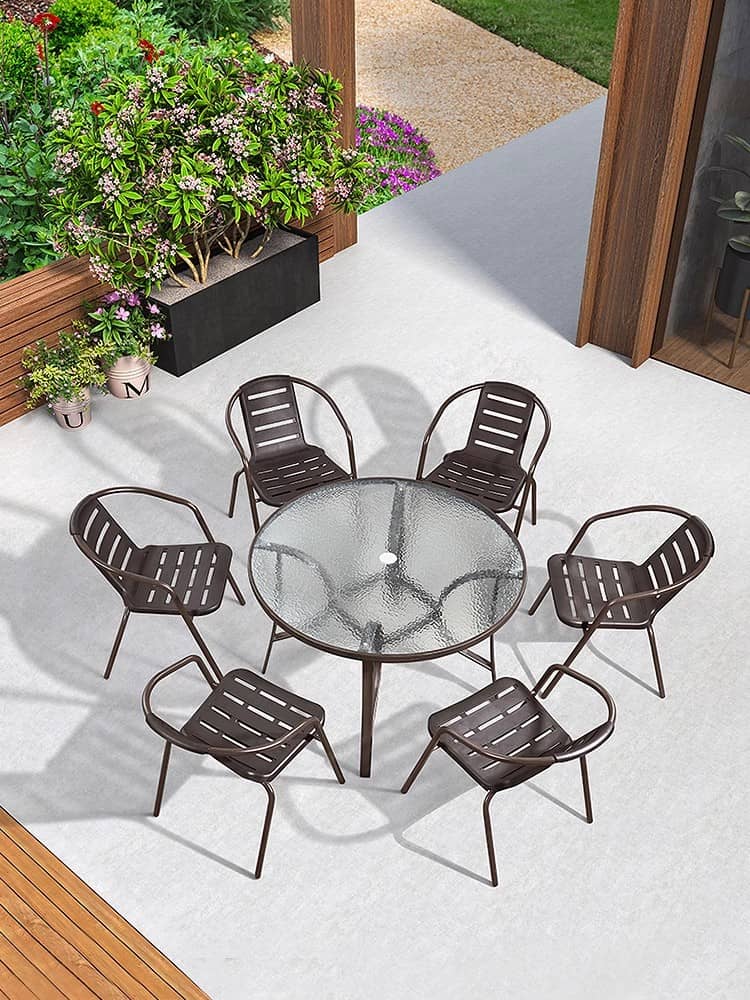 ガーデンテーブルセット チェア 5点セット おしゃれ ガラス パラソル対応 おしゃれ ガーデンチェア アウトドア zy-029