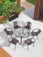 ガーデンテーブルセット チェア 5点セット おしゃれ ガラス パラソル対応 おしゃれ ガーデンチェア アウトドア zy-029