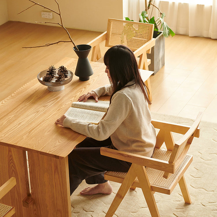 アッシュ材 PUレザー ラタン使用の高級チェア - エレガントで快適なデザイン hjhms-1045