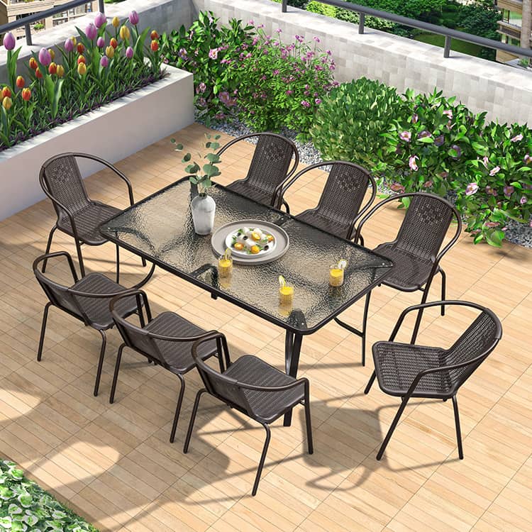 ガーデンテーブルセット 5点セット おしゃれ ラタン調 パラソル対応 ガラス チェア アウトドア 椅子 いす コンパクト ウッドデッキzy-027-1