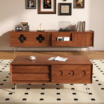 無垢材フレンチリビングテレビキャビネット収納付き梅花透かし金属脚 hlwy-3685