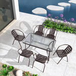 ガーデンテーブルセット チェア 5点セット おしゃれ ガラス パラソル対応 おしゃれ ガーデンチェア アウトドア zy-029