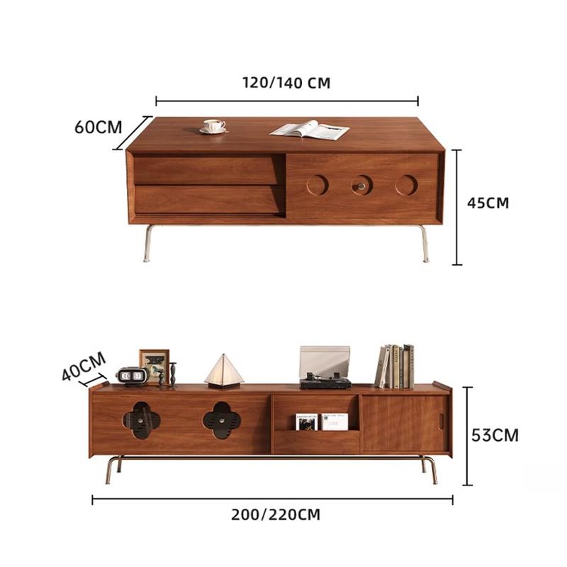 無垢材フレンチリビングテレビキャビネット収納付き梅花透かし金属脚 hlwy-3685