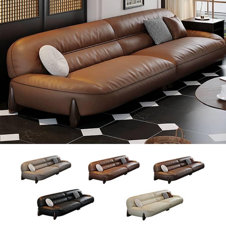 【高級素材使用】パイン&オークフレームの快適ソファー - ホワイトグースダウン&ラテックス使用、シリコンフィル&合成皮革カバー hzh-1364