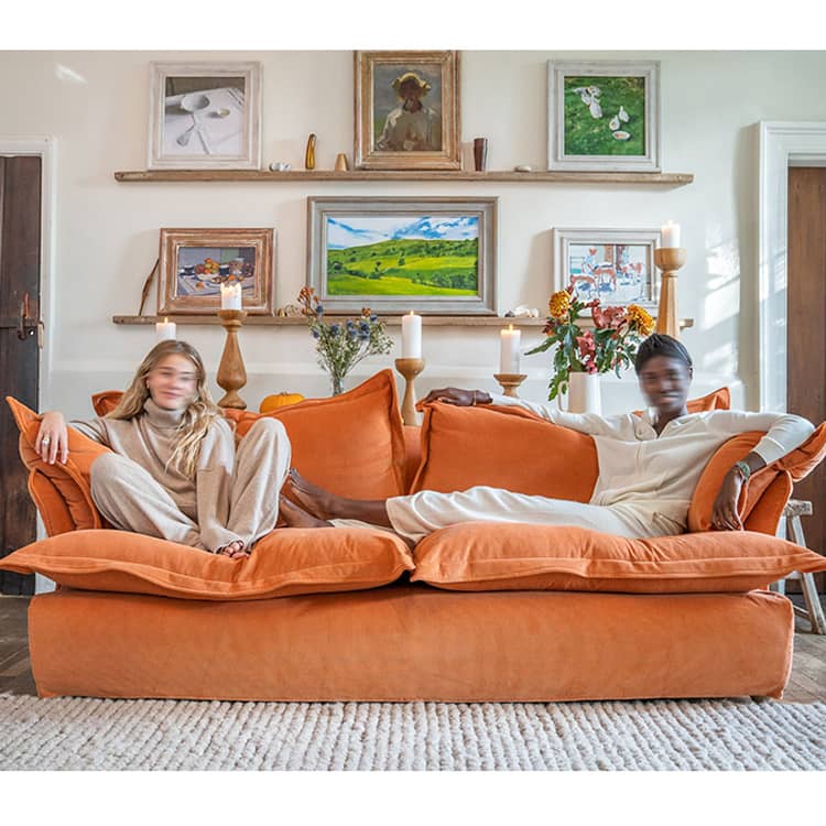 ラグジュアリーソファー パインフレーム ダウン&シリコンフィルクッション 高級綿麻ファブリック Hersa-1646