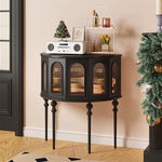 おしゃれなオーク製キャビネット - 強化ガラス扉付き収納家具 hsxz-2184