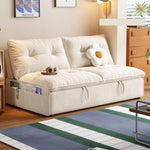 クリーム風ソファベッド リビング用 折りたたみ式 引き出し収納付き 一体型二役デザイン hemw-1336