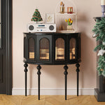 おしゃれなオーク製キャビネット - 強化ガラス扉付き収納家具 hsxz-2184