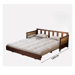 実木 ソファベッド 折りたたみ一体型 2WAY 伸縮式 リビング・書斎対応 引き出し式 ラタン編み デザイン G4-7129