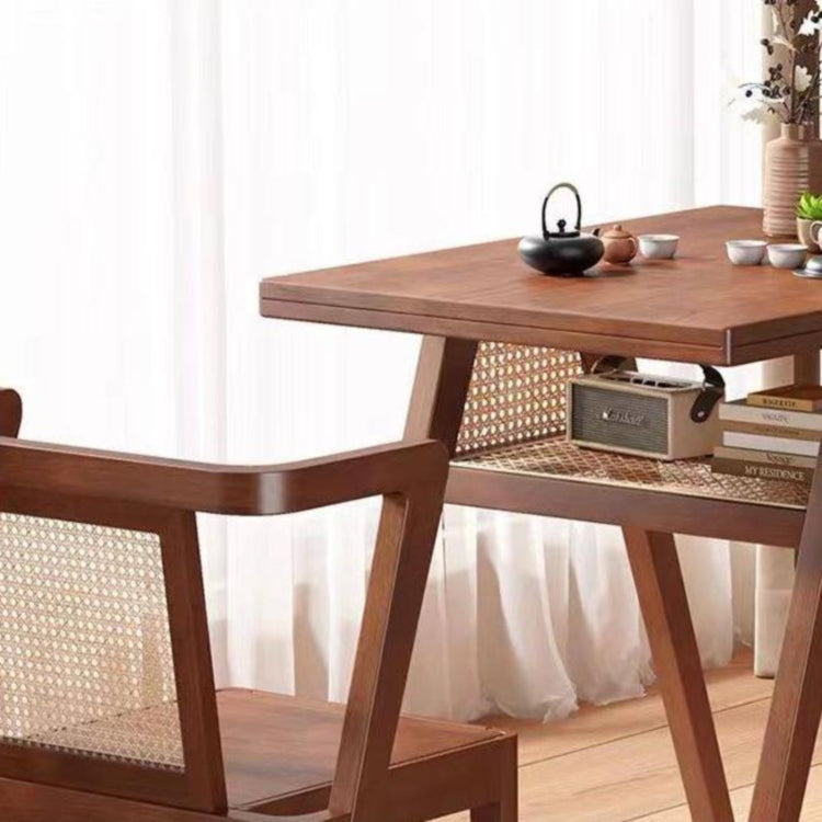 藤編み×無垢材 ティーテーブルセット|実木 茶卓 バルコニー・テラス用 ナチュラルデザイン G3-7231