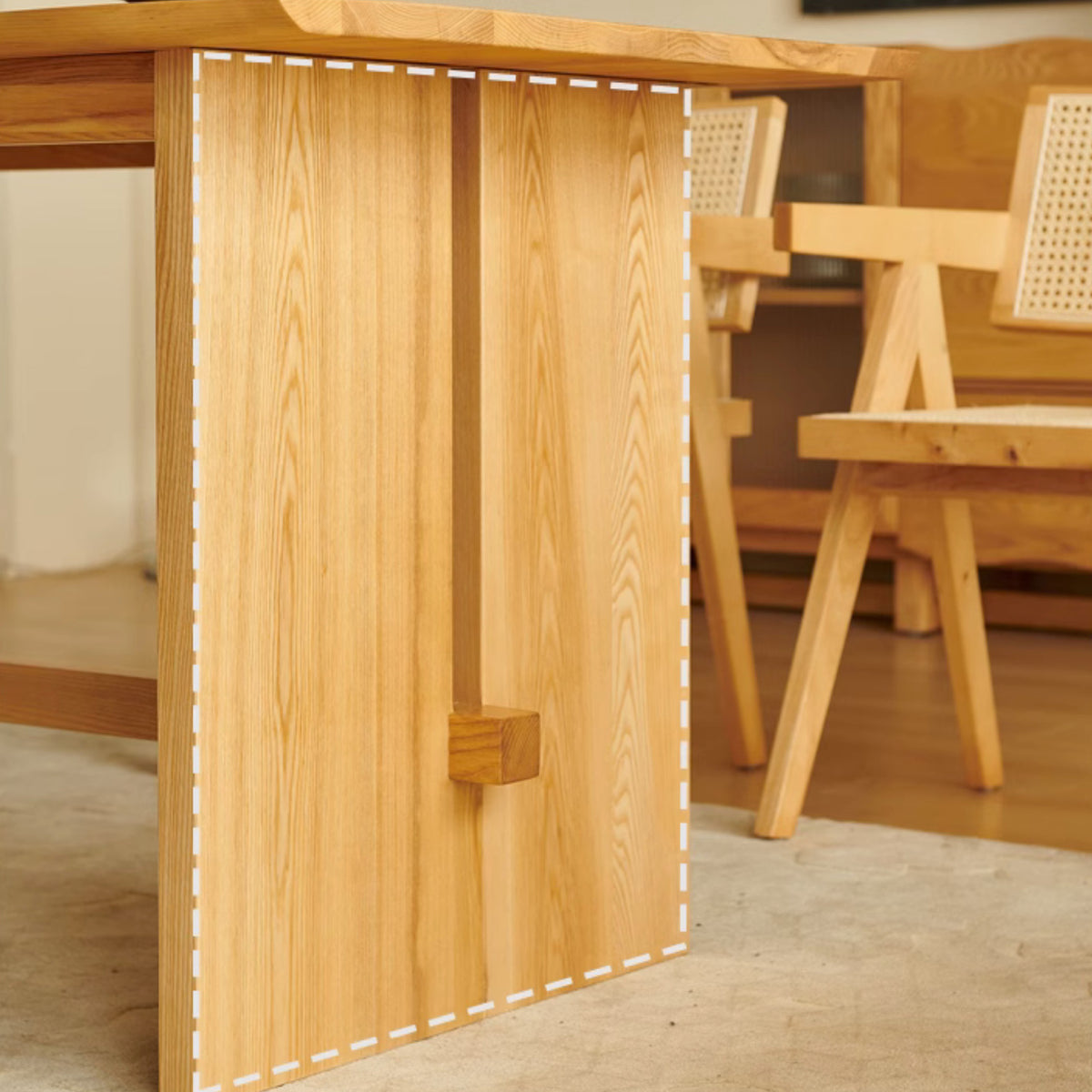 アッシュ材 PUレザー ラタン使用の高級チェア - エレガントで快適なデザイン hjhms-1045