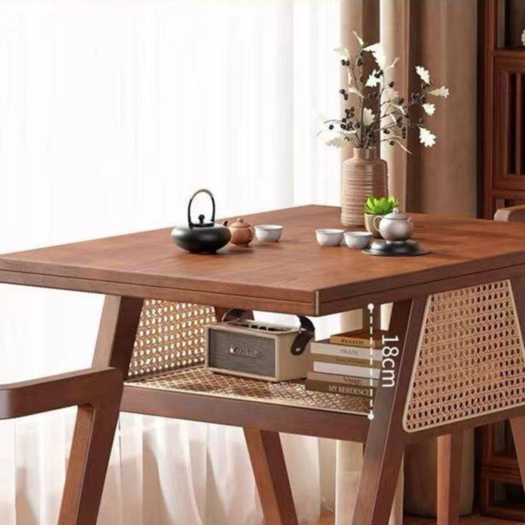 藤編み×無垢材 ティーテーブルセット|実木 茶卓 バルコニー・テラス用 ナチュラルデザイン G3-7231