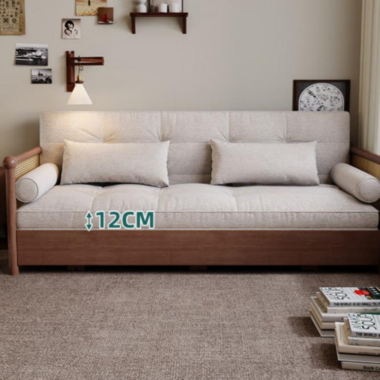 実木 ソファベッド 折りたたみ一体型 2WAY 伸縮式 リビング・書斎対応 引き出し式 ラタン編み デザイン G4-7129