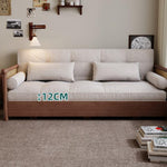 実木 ソファベッド 折りたたみ一体型 2WAY 伸縮式 リビング・書斎対応 引き出し式 ラタン編み デザイン G4-7129