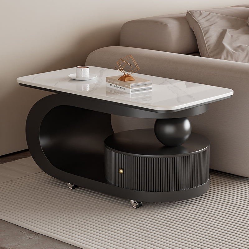 移動式リビングテーブル 家庭用 フレンチ風 ラグジュアリー感 ミニマルデザイン 楕円形 シンプル ワゴン型サイドテーブル hgf-5384