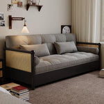 実木 ソファベッド 折りたたみ一体型 2WAY 伸縮式 リビング・書斎対応 引き出し式 ラタン編み デザイン smj-1229-9