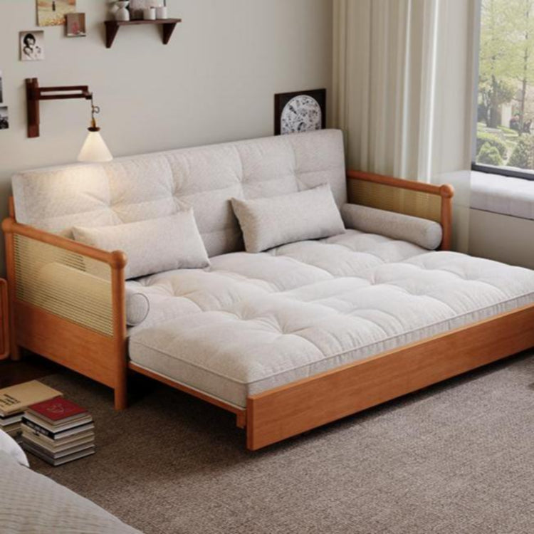 実木 ソファベッド 折りたたみ一体型 2WAY 伸縮式 リビング・書斎対応 引き出し式 ラタン編み デザイン G4-7129