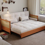 実木 ソファベッド 折りたたみ一体型 2WAY 伸縮式 リビング・書斎対応 引き出し式 ラタン編み デザイン G4-7129