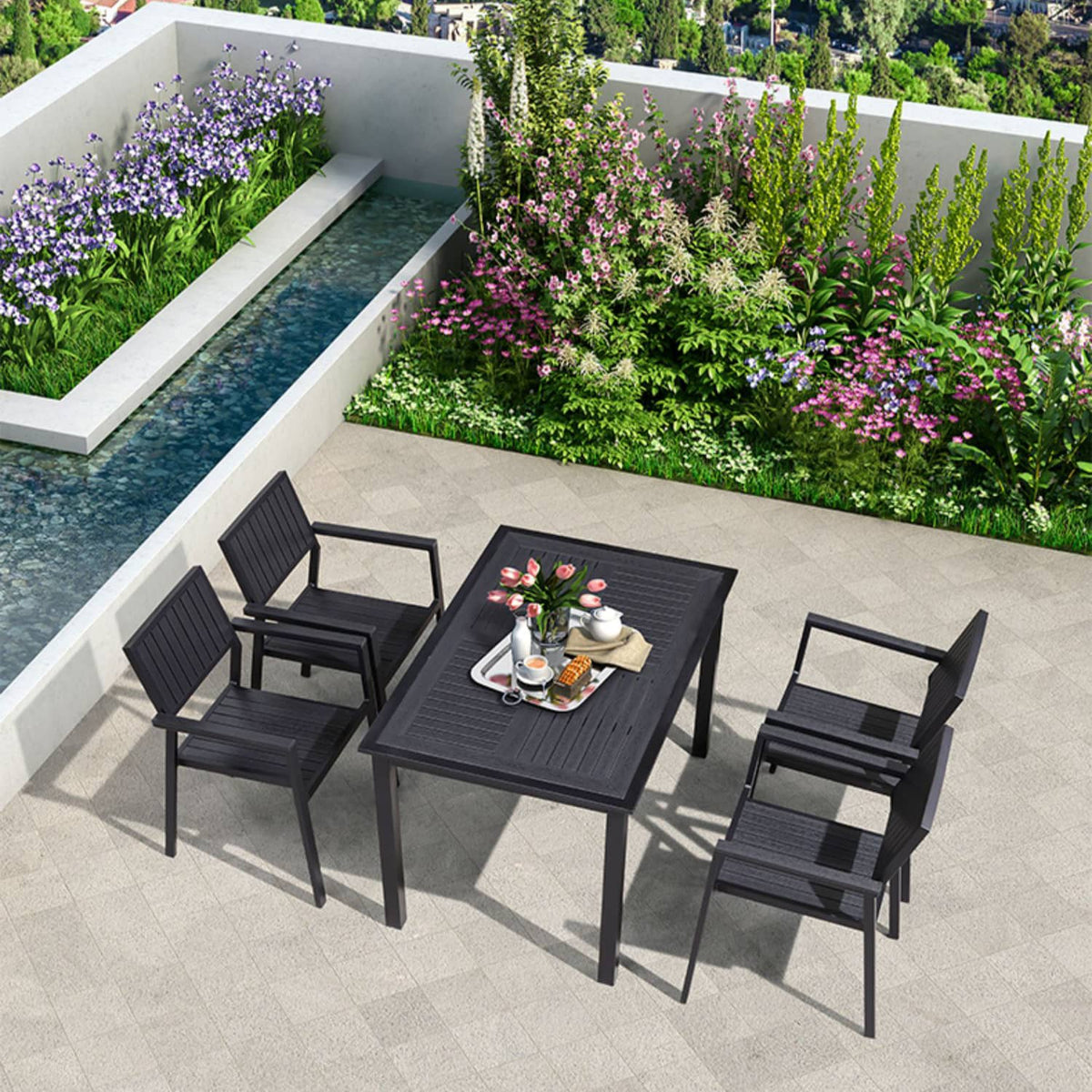 ガーデンテーブル セット 5点セット チェア おしゃれ コンパクト アウトドア バルコニー ガーデンファニチャーセット zy-034