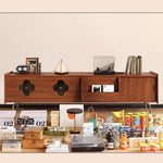 無垢材フレンチリビングテレビキャビネット収納付き梅花透かし金属脚 hlwy-3685