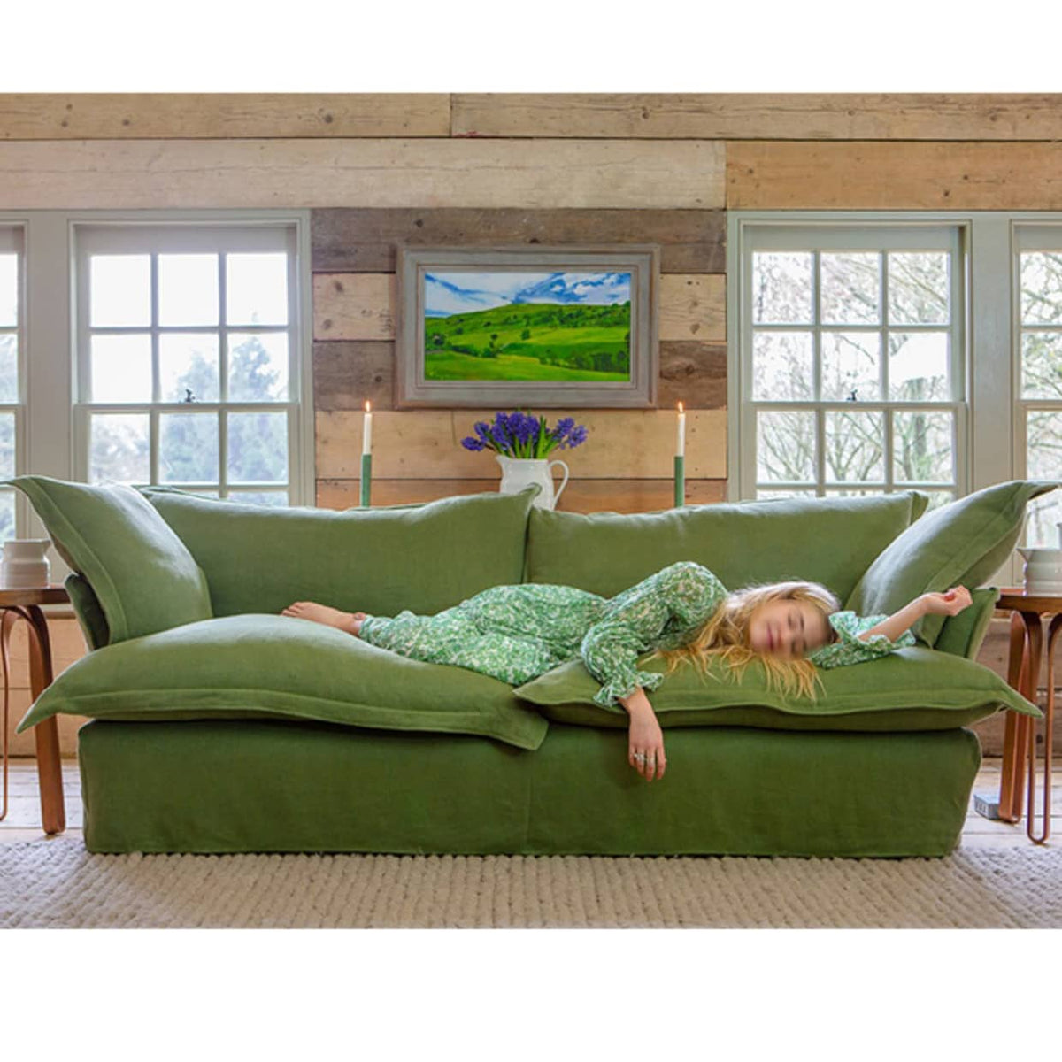 ラグジュアリーソファー パインフレーム ダウン&シリコンフィルクッション 高級綿麻ファブリック Hersa-1646