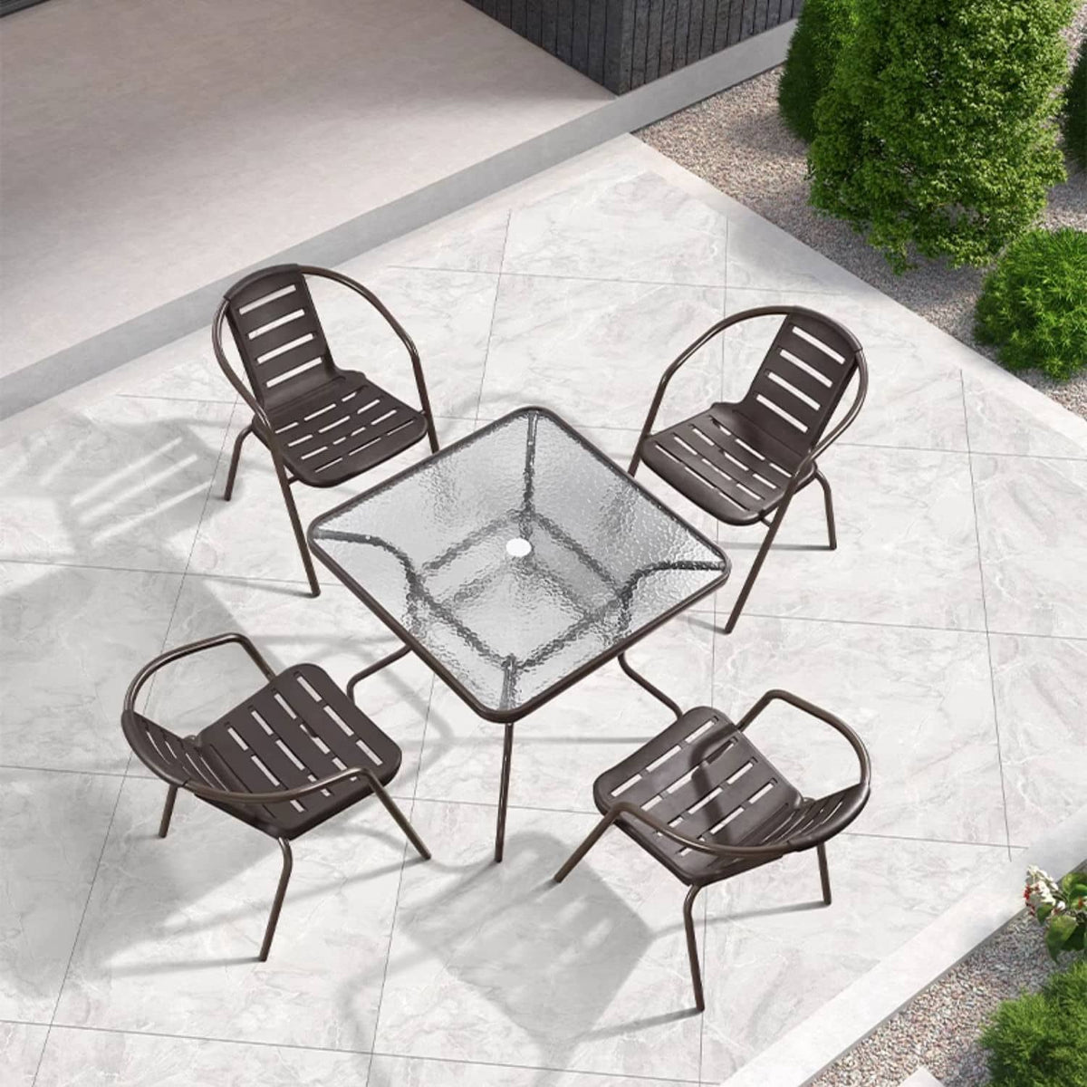 ガーデンテーブルセット チェア 5点セット おしゃれ ガラス パラソル対応 おしゃれ ガーデンチェア アウトドア zy-029