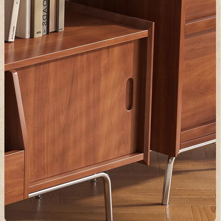 無垢材フレンチリビングテレビキャビネット収納付き梅花透かし金属脚 hlwy-3685