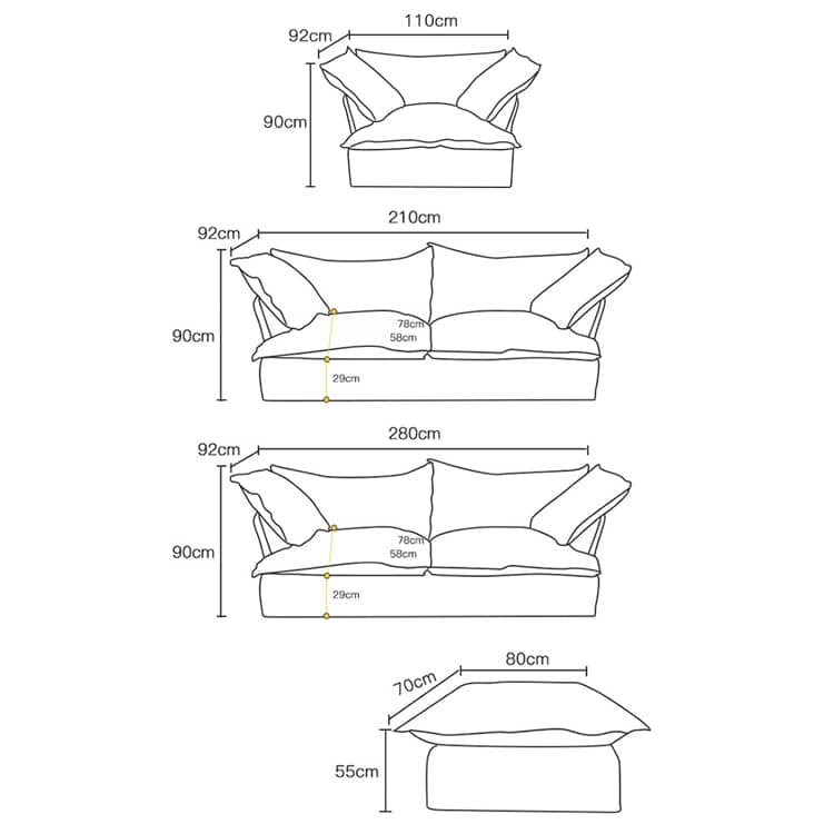 ラグジュアリーソファー パインフレーム ダウン&シリコンフィルクッション 高級綿麻ファブリック Hersa-1646