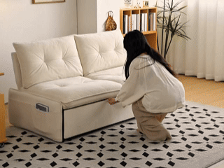 クリーム風ソファベッド リビング用 折りたたみ式 引き出し収納付き 一体型二役デザイン hemw-1336