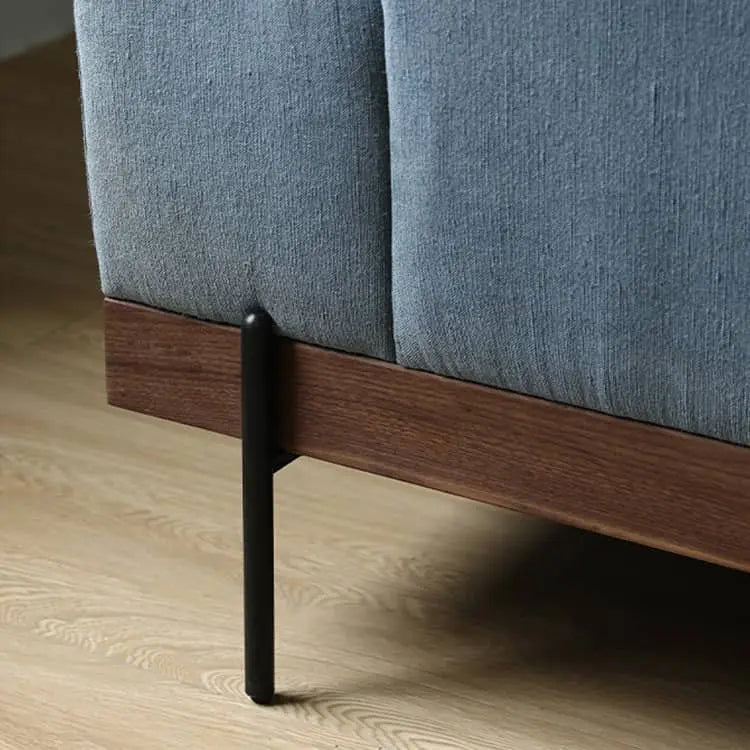 無垢材使用 西海岸風ソファー 2人掛け 3人掛け ブルー グレー 綿麻ファブリック 肘付き 背もたれ高め オットマン追加可 レトロ 高級感 I字型デザイン xbjj-lmsf-sofa