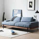 無垢材使用 西海岸風ソファー 2人掛け 3人掛け ブルー グレー 綿麻ファブリック 肘付き 背もたれ高め オットマン追加可 レトロ 高級感 I字型デザイン xbjj-lmsf-sofa