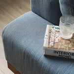 無垢材使用 西海岸風ソファー 2人掛け 3人掛け ブルー グレー 綿麻ファブリック 肘付き 背もたれ高め オットマン追加可 レトロ 高級感 I字型デザイン xbjj-lmsf-sofa