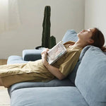 無垢材使用 西海岸風ソファー 2人掛け 3人掛け ブルー グレー 綿麻ファブリック 肘付き 背もたれ高め オットマン追加可 レトロ 高級感 I字型デザイン xbjj-lmsf-sofa