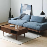 無垢材使用 西海岸風ソファー 2人掛け 3人掛け ブルー グレー 綿麻ファブリック 肘付き 背もたれ高め オットマン追加可 レトロ 高級感 I字型デザイン xbjj-lmsf-sofa