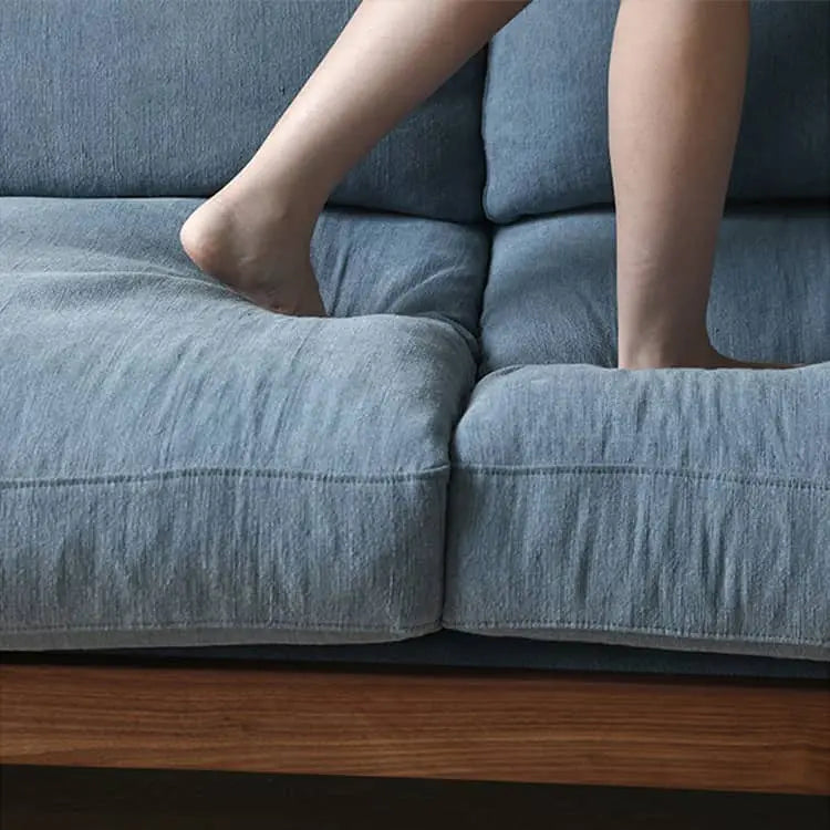 無垢材使用 西海岸風ソファー 2人掛け 3人掛け ブルー グレー 綿麻ファブリック 肘付き 背もたれ高め オットマン追加可 レトロ 高級感 I字型デザイン xbjj-lmsf-sofa