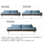 無垢材使用 西海岸風ソファー 2人掛け 3人掛け ブルー グレー 綿麻ファブリック 肘付き 背もたれ高め オットマン追加可 レトロ 高級感 I字型デザイン xbjj-lmsf-sofa