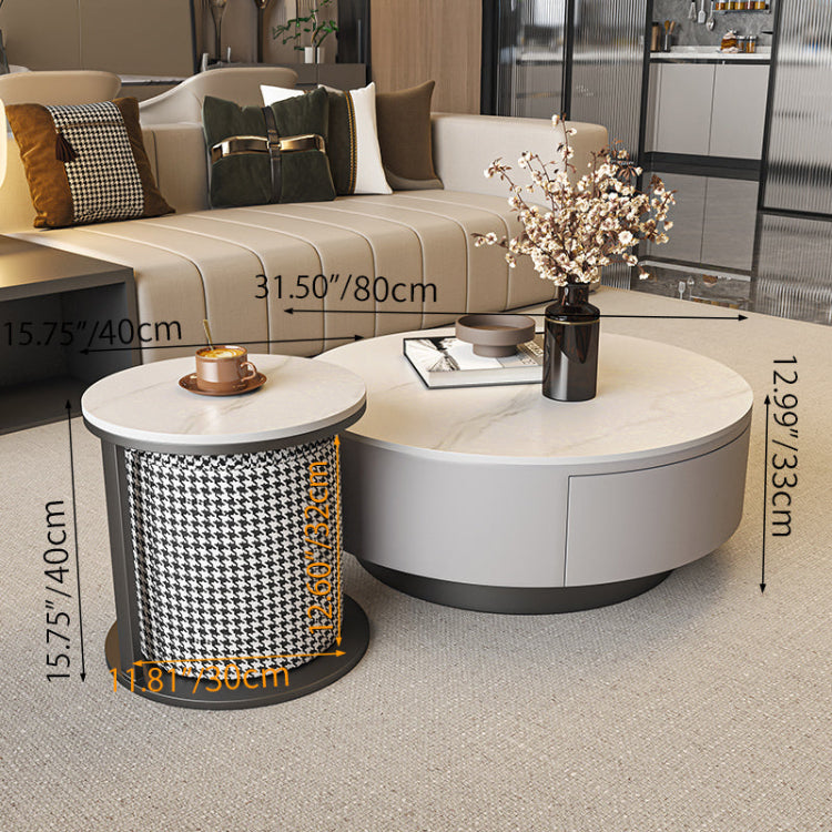 センターテーブル おしゃれ 円形 セラミック天板 エコ木材脚部 2点セット 幅80cm 大テーブル 幅40cm 小テーブル 北欧風 モダン リビング カフェ風 1人用 2人用 コンパクト 省スペース fel-1961