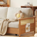 木製フレーム ソファベッド|収納棚付き キャスター付き 省スペース対応 ナチュラルデザイン hemw-6300