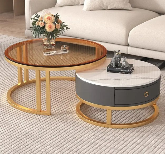 セラミック天板ローテーブル リビング用 ラグジュアリーでシンプルな小型住宅向け クリームスタイル 伸縮可能な円形組み合わせタイプ frg-495