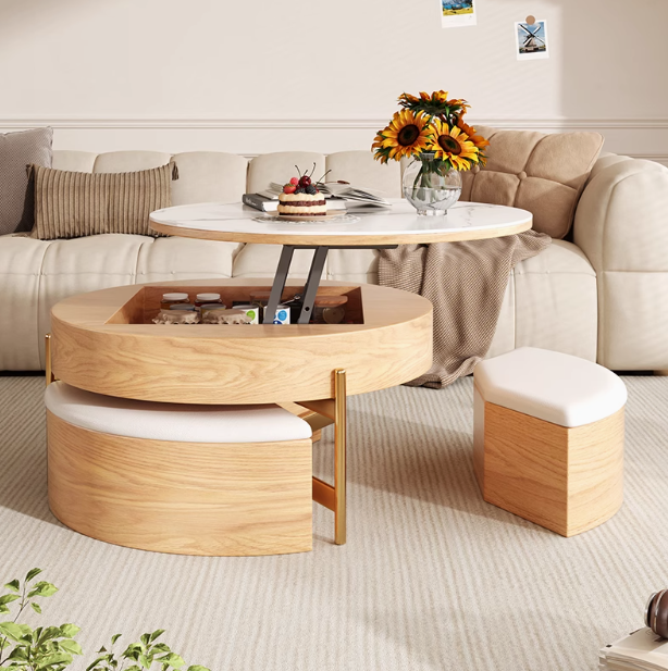 高級セラミック×無垢材×PUレザー×ステンレス センターテーブル fjnl-1599