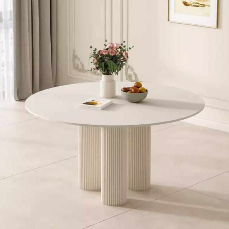 純白セラミック天板の丸型 2人掛け ダイニングテーブル フレンチ風モダン 小型空間にも htt-3848