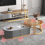 高級セラミック&強化ガラス センターテーブル 人工皮革仕上げ モダンリビング必見 frg-503