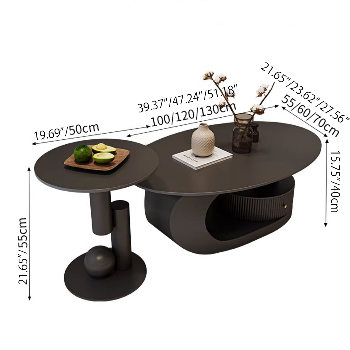 クリエイティブ楕円形 セラミック天板ローテーブル 軽ラグジュアリー モダンミニマルデザイン アートな佇まいで上質なリビングに fel-1945