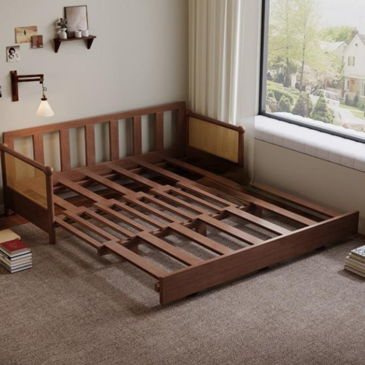 実木 ソファベッド 折りたたみ一体型 2WAY 伸縮式 リビング・書斎対応 引き出し式 ラタン編み デザイン G4-7129