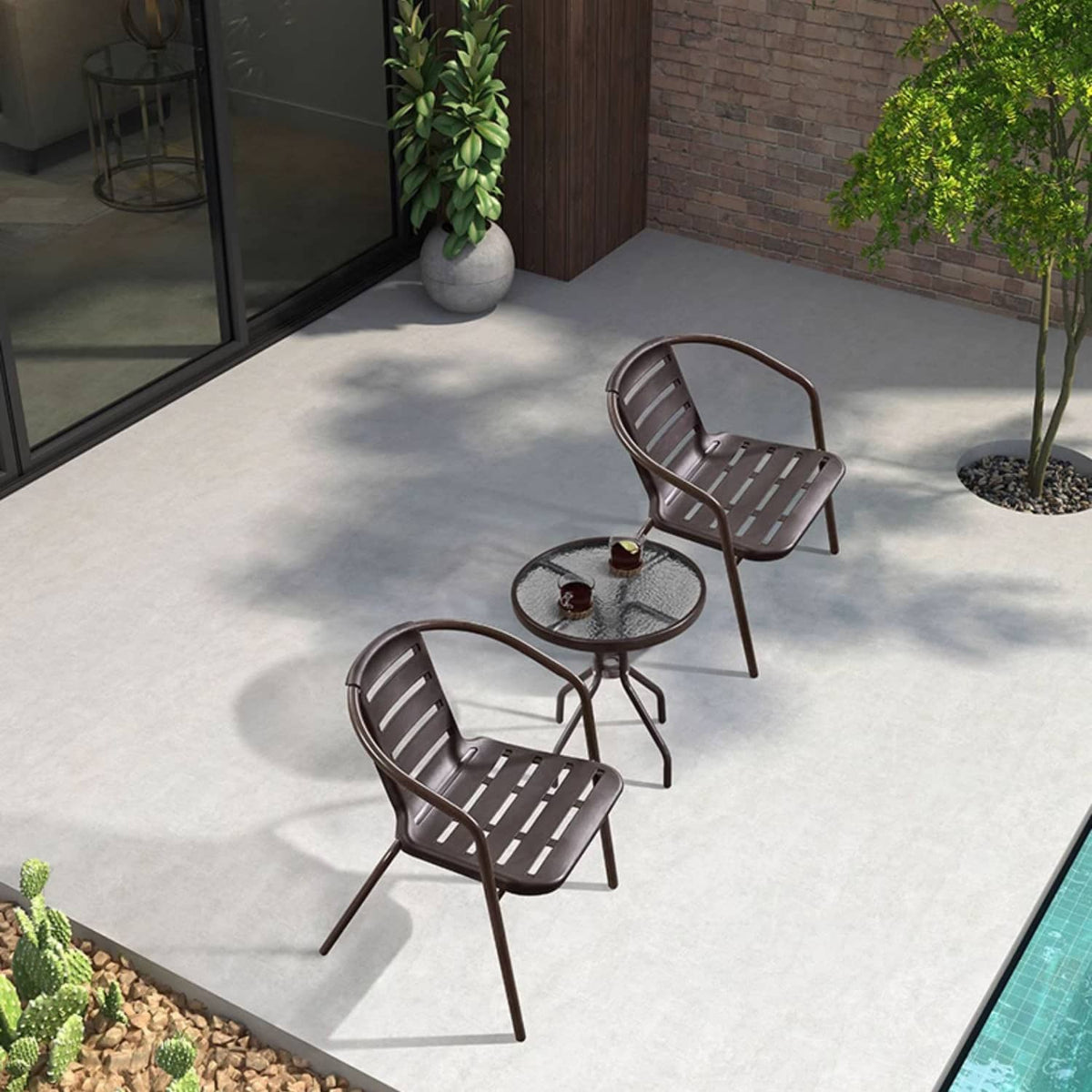 ガーデンテーブルセット チェア 5点セット おしゃれ ガラス パラソル対応 おしゃれ ガーデンチェア アウトドア zy-029